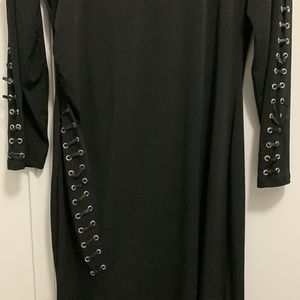 Venus Lace Up Detail Black Dress